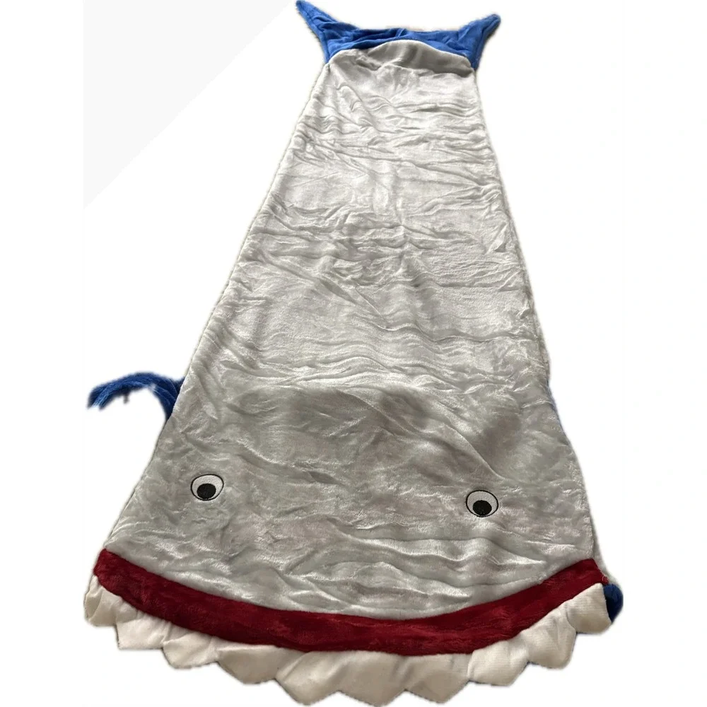 Shark Tail Wearable Blanket Blue White Plush Fuzzy Fleece Sleeping Bag Snuggie